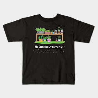 My garden is my happy place - Black Kids T-Shirt